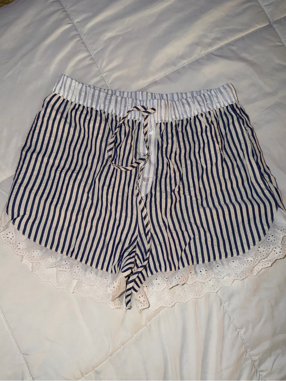 Navy Stripe Lace Trim Sleep Shorts